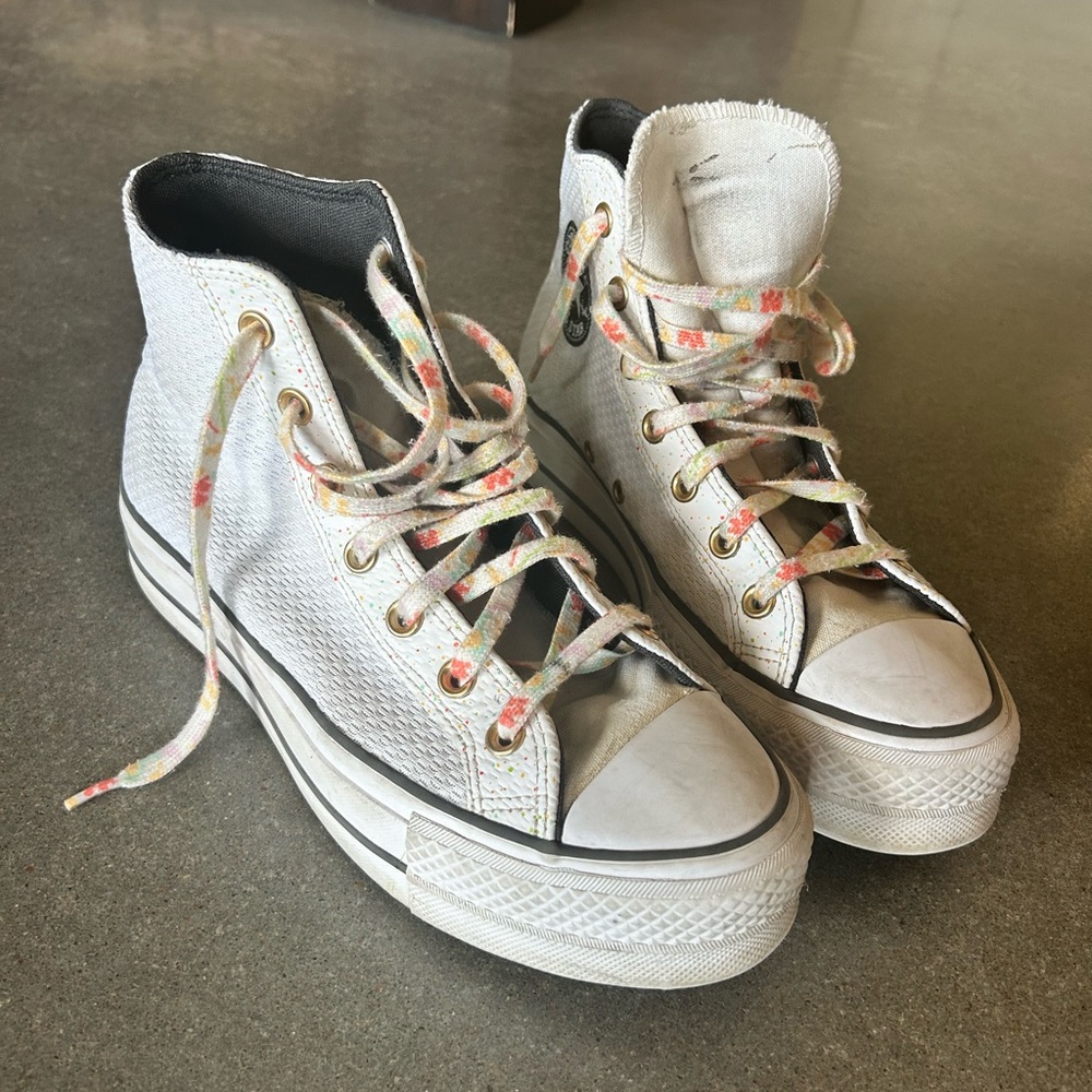 Platform White Converse w/ Floral Laces